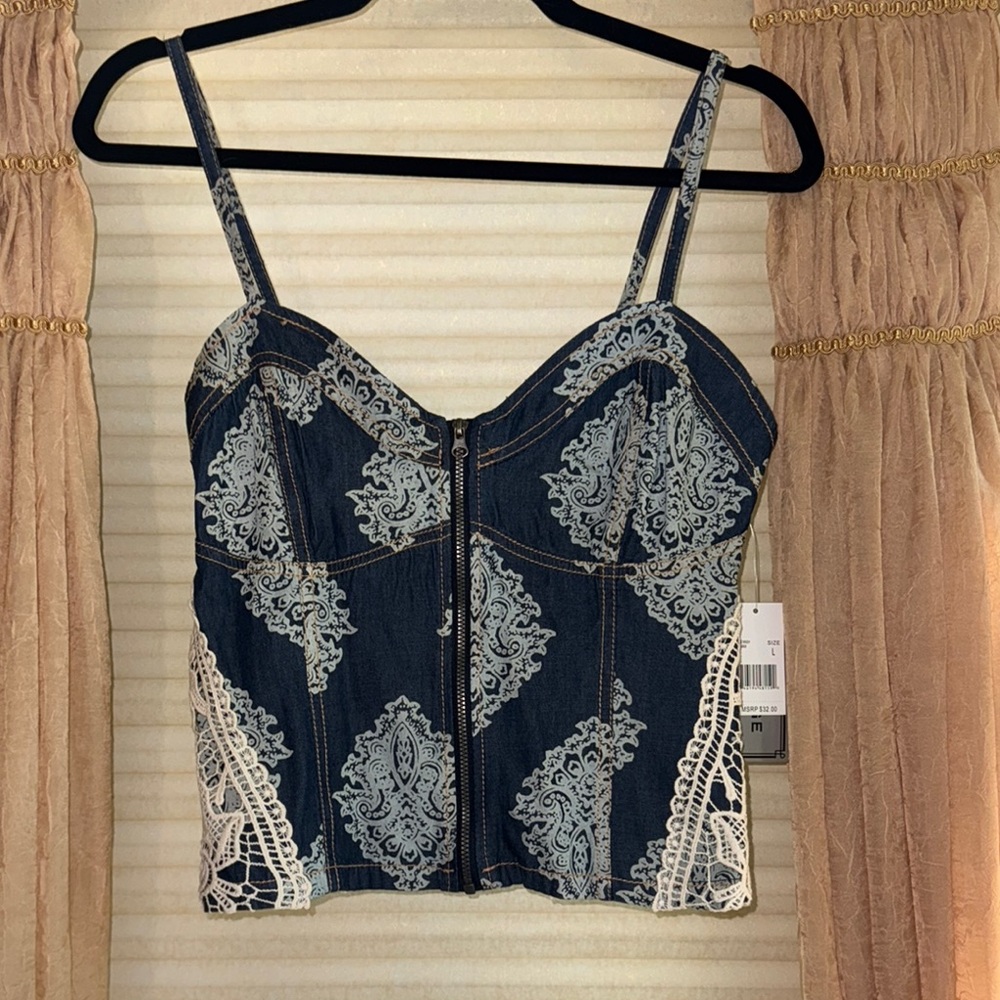 Rampage Blue and Cream Camisole Top - Picture 1 of 5